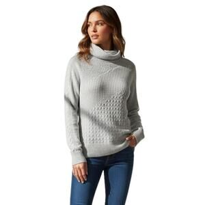 Smartwool Dacono Ski Sweater Merino Wool Cable Knit Turtleneck in Gray W's Med.